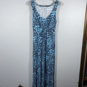 Boden Maxi Dress Women's 8 L Blue Gray Floral Casual Summer Empire Waist Knit 8L